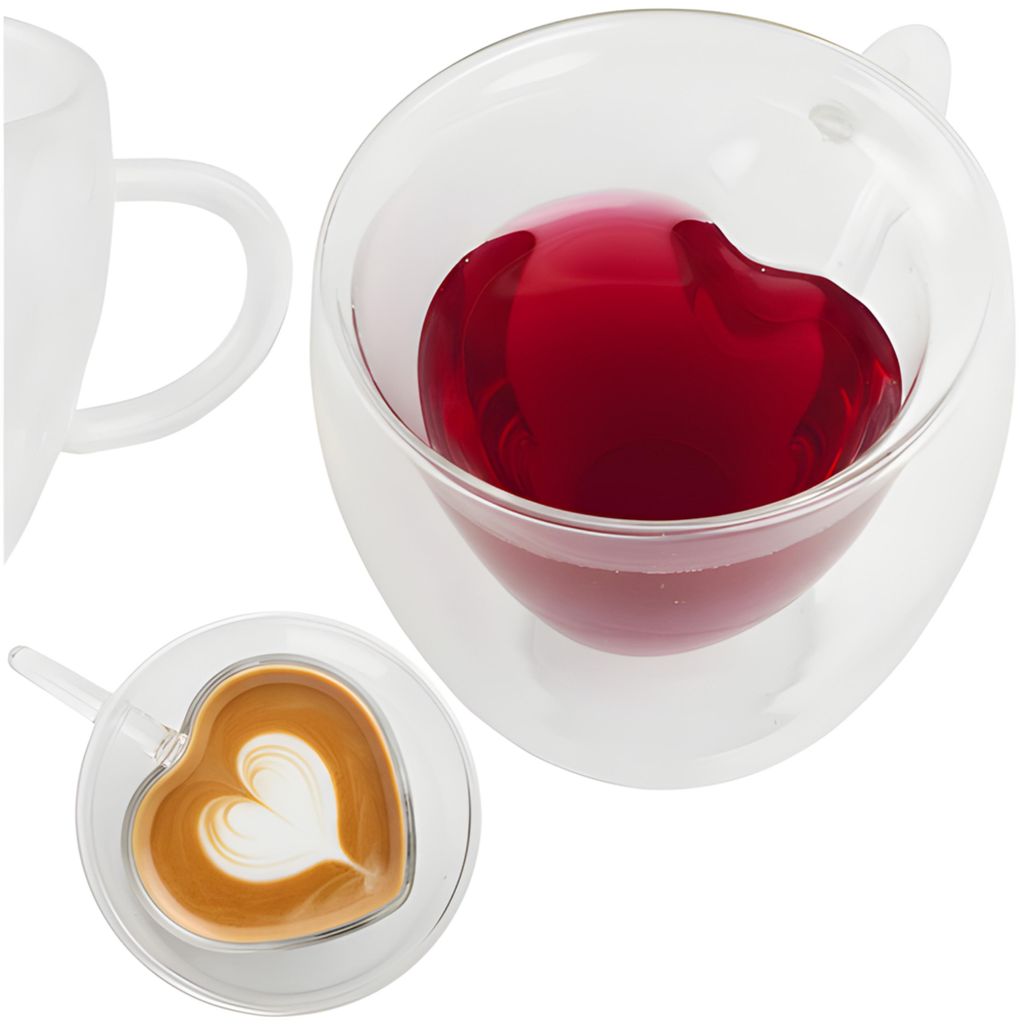 Ruhhy Tee-/Kaffeeglas - 240 ml - transparent - doppelwandig - 10 x 10 cm - thermisch - herzformig
