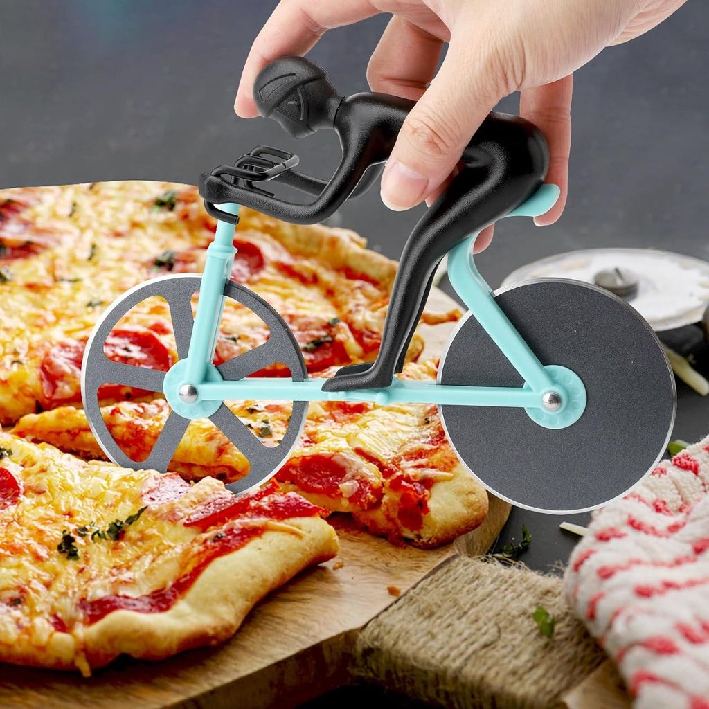 Pizzaschneider Fahrrad Pizzaschneider lustige Pizzaschere mit Halter, rostfreier Stahl Pizzaschneider, Pizzaschneider mit Antihaftbeschichtung, Piz...