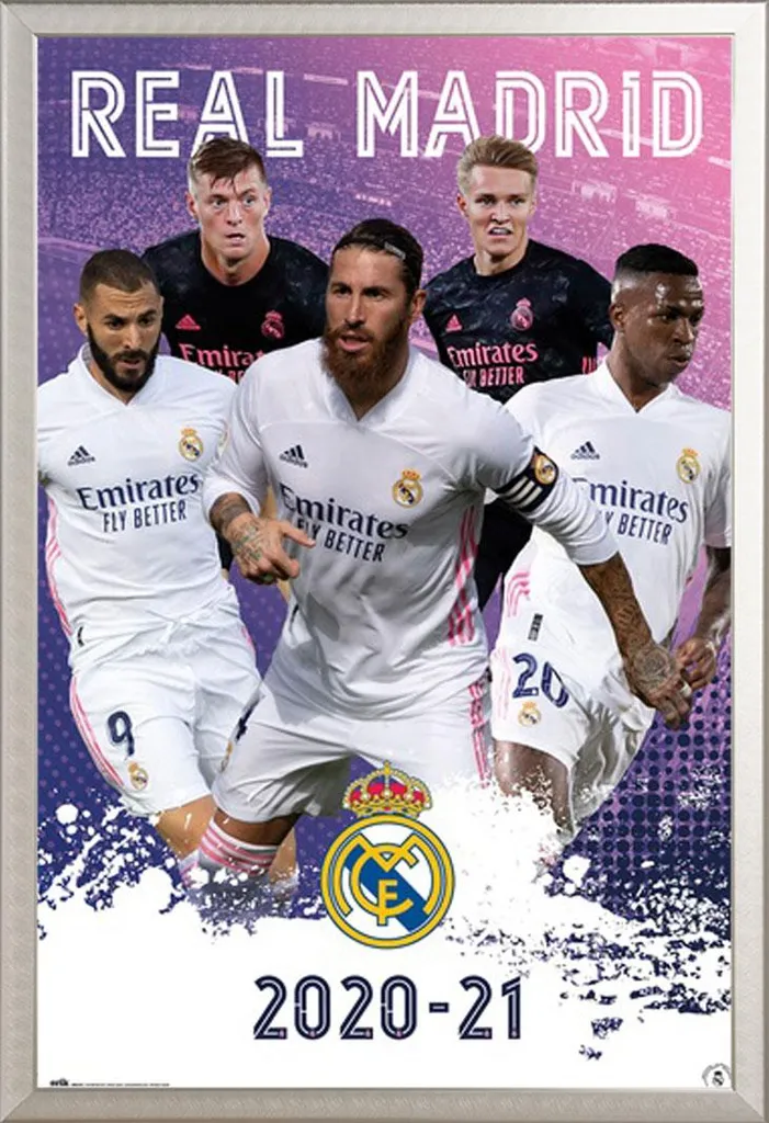Déco Murale Real Madrid 20/21 Poster Encadré pour Bureau ou Chambre