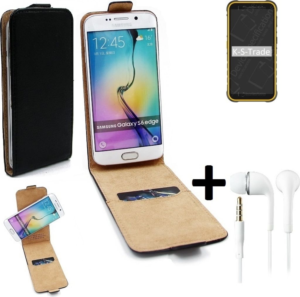 K-S-Trade Handy-Hülle + Kopfhörer kompatibel mit Ulefone Armor X8i 360° Flipstyle Schutz-Hülle Smartphone Tasche Case Flip cover schwarz 1x