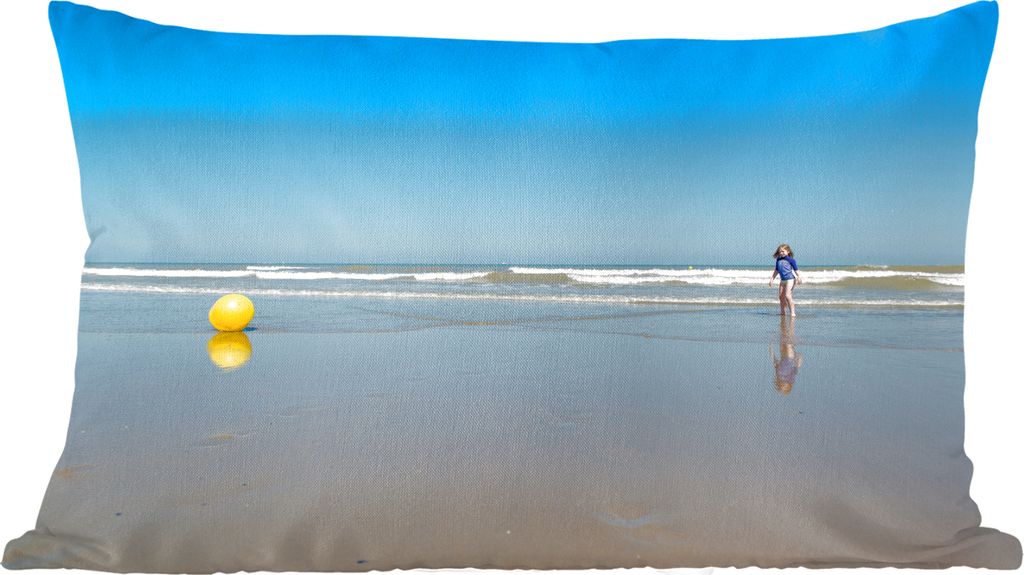 MuchoWow Zierkissen Sofakissen Wohnzimmer Dekokissen 50x30 cm Nordsee - Strandball - Gelb - Wohnzimmerdekoration - Polster mit Photo