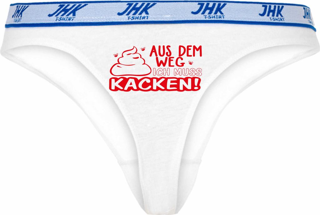 Damen Thong Slip - Boxer-0027-woman-white-v-XL - weiß - XL - vorn - Aus dem Weg ich muss Kacken - lustiges Motiv - Spruch - Unterwäsche - Unterho...