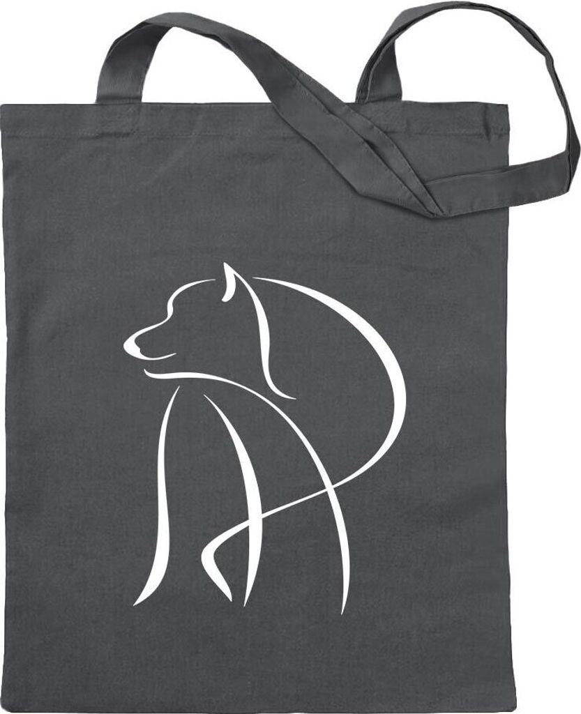 Kiwistar - Baumwolltasche - stahlgrau - Hund Motiv1 - Tragetasche Stoffbeutel Umhängetasche Langer Henkel