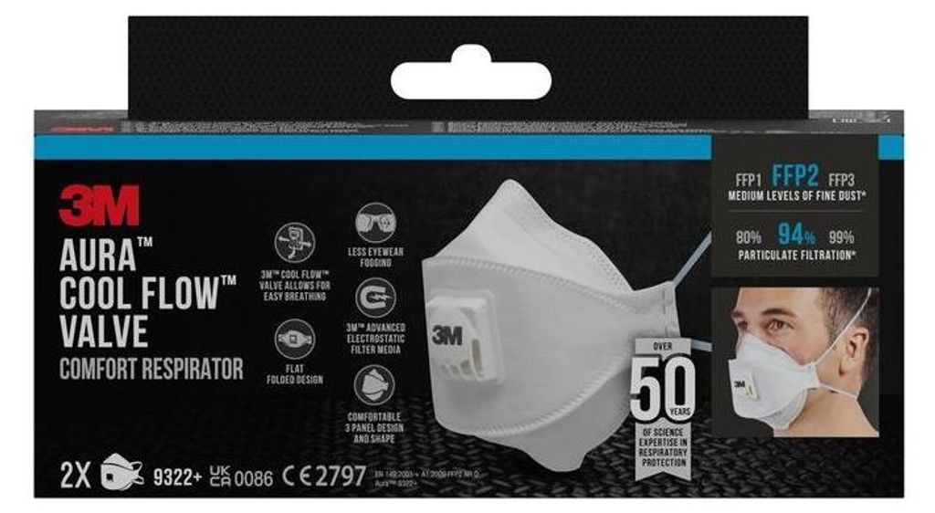 Maschera antiparticolato Aura 9322C2 bianco 2 pezzi Immagine del prodotto 