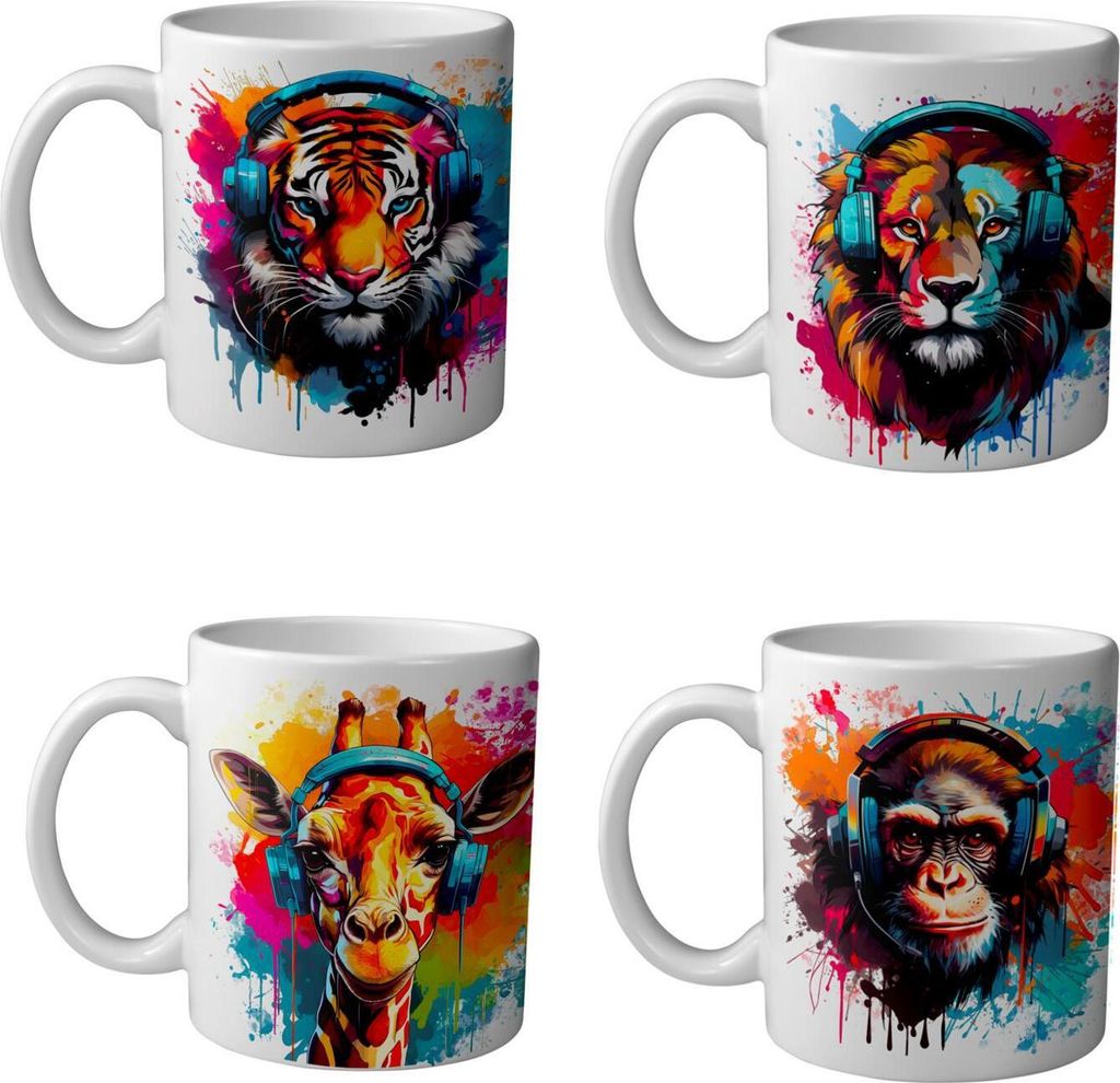 Kaffeebecher Set Coloured Music Animals 4 teilig Kaffee Tassen Tee Tasse 320 ml