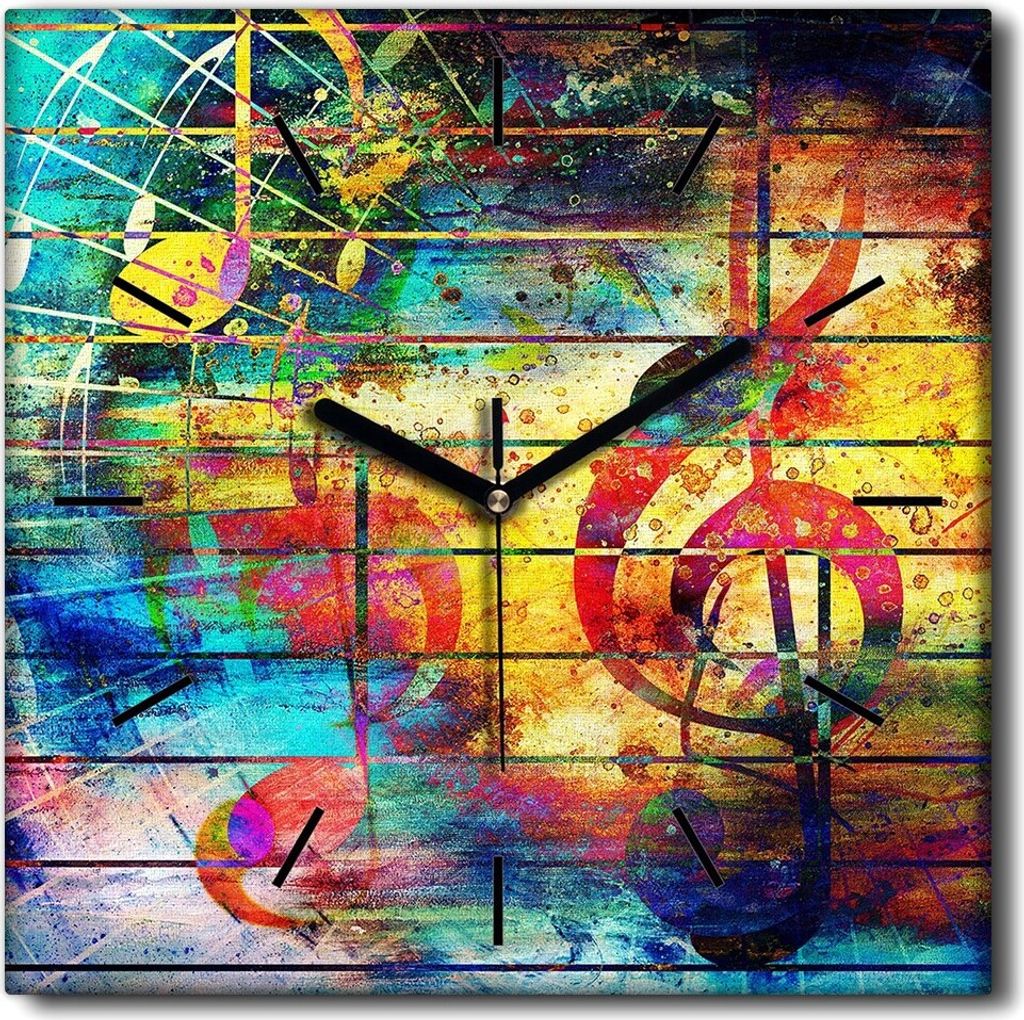 Coloray Uhr auf Leinwand 30x30 cm Wand Uhr Dekoration Wohnzimmer Segeltuch schwarze Hände -Kunst der Art Violine