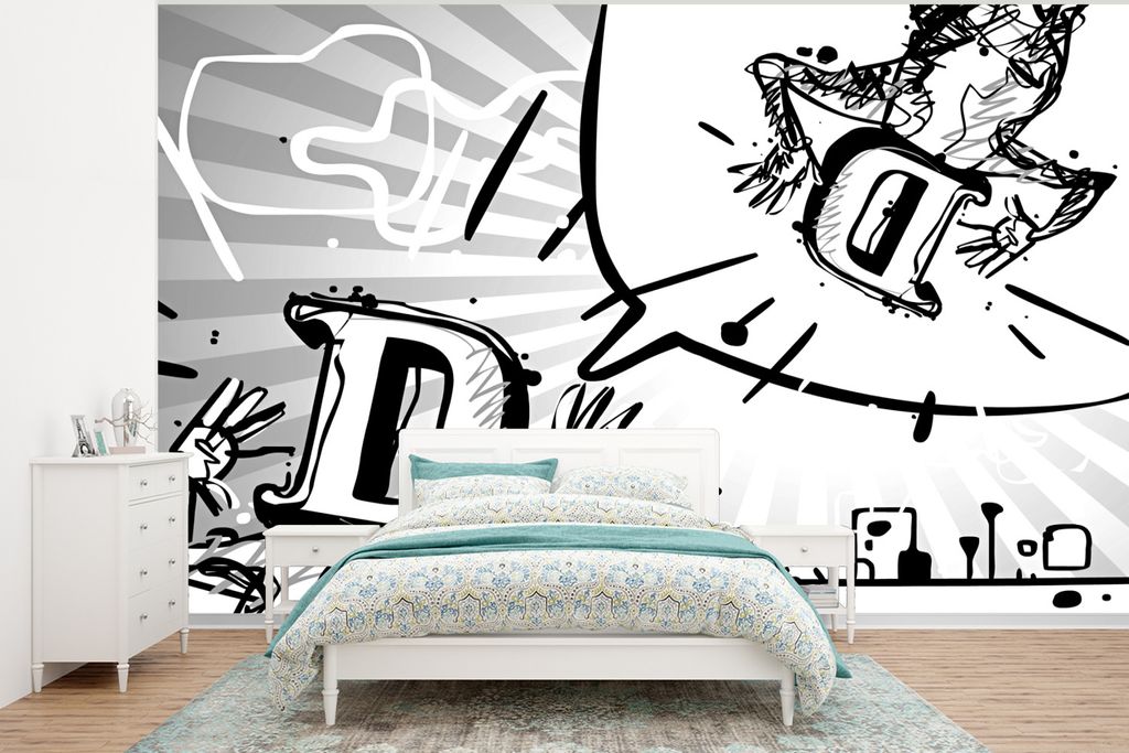 MuchoWow Fototapete für Wohnzimmer oder Schlafzimmer Wandtapete Vinyl Motivtapete Eine abstrakte Illustration des Buchstabens D - schwarz und we...