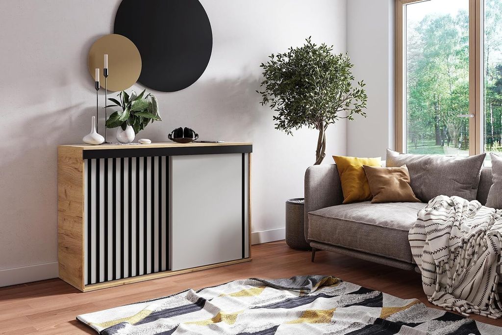KIER FURNITURE Kommode MALANI 120 - Eiche Craft Gold + Weiß 120x45x94cm