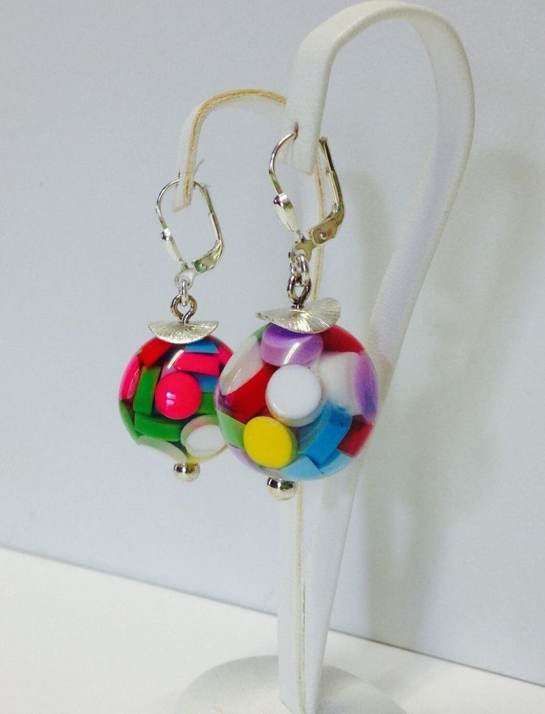bunte Ohrhänger aus Acrylperlen, gefert. in 925/- Produktbild 
