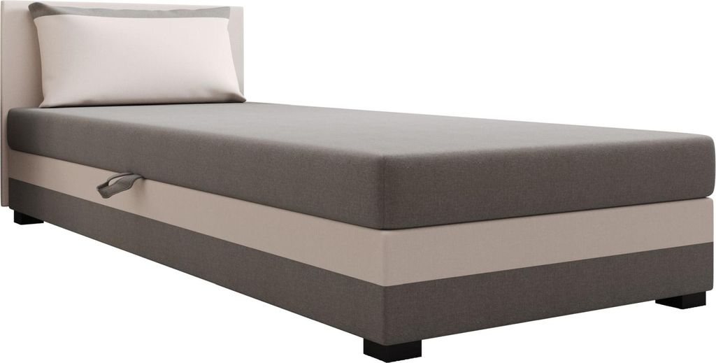AURA SOFA Boxspringbett ILIA 100x195 Komplett-Set mit Bonell Matratze, Polsterbett mit Bettkästen - Hellbeige/Grau, SAWANA 01/21