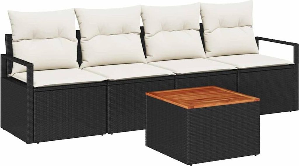 Gartensofa-set mit Speicher 5 pcs Schwarz und Creme Poly-Rattan