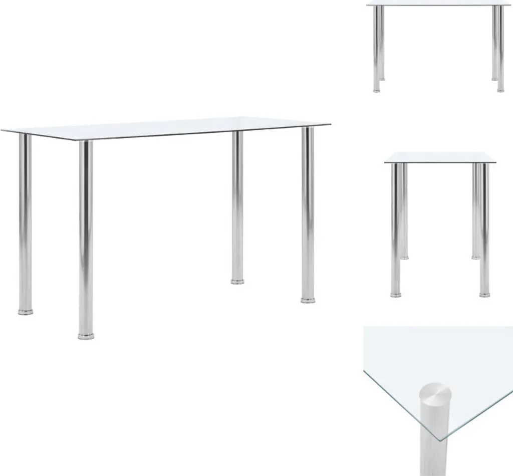 vidaXL Esstisch 120x60x75 cm Verre Trempé Transparent - Table Design