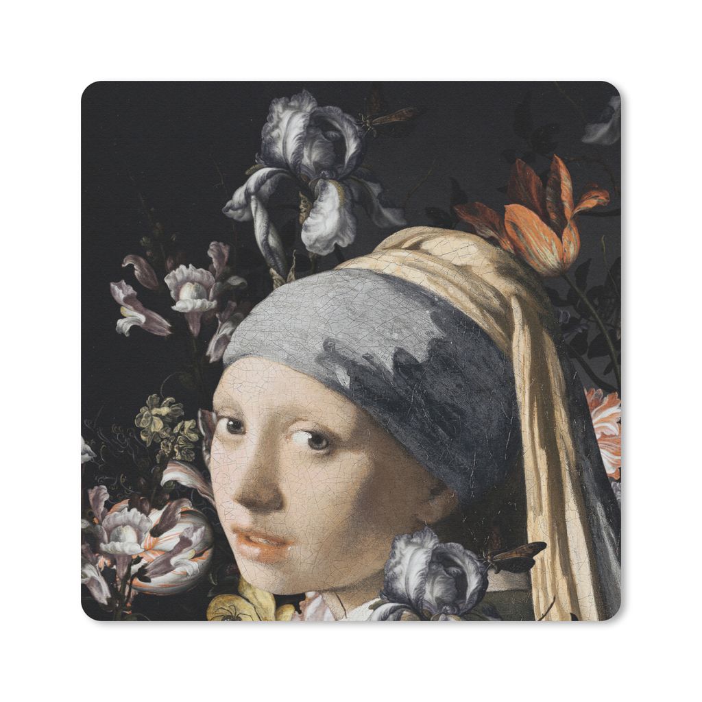 MuchoWow Mauspad Mousepad Gemälde - Blumen - Vermeer 20x20 cm - Mousepads - Maus Mat - Pad - Mausunterlage - Desk Mat - Bureauartikeln
