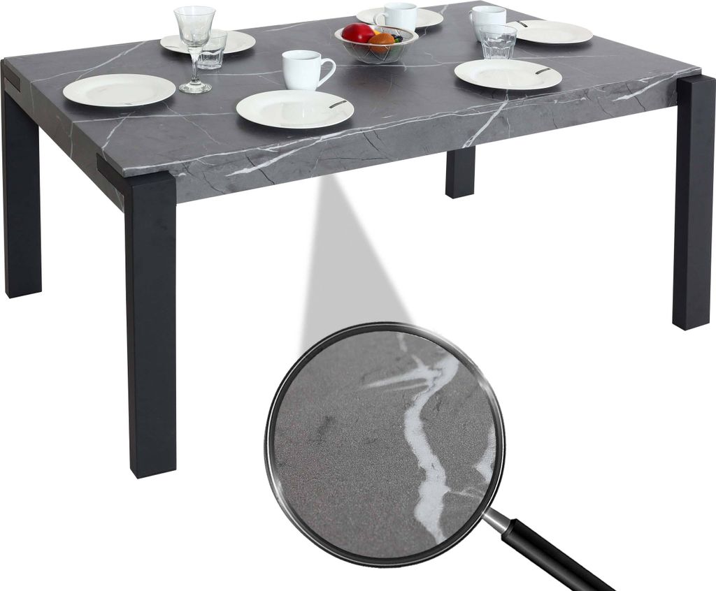 Esstisch HWC-L53, Tisch Küchentisch Esszimmertisch, Industrial Metall 140x80cm Marmor-Optik grau