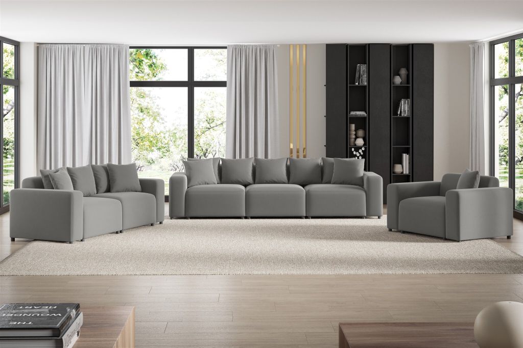 Sofaset Designersofas MEGAN 3-2-1 in Stoff Salvador Grau