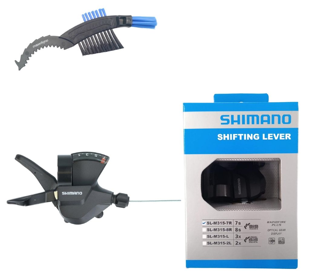 Shimano Schalthebel SL-M315 7-Fach in Schwarz inkl. maxxi4you Fahrrad Kettenbürste