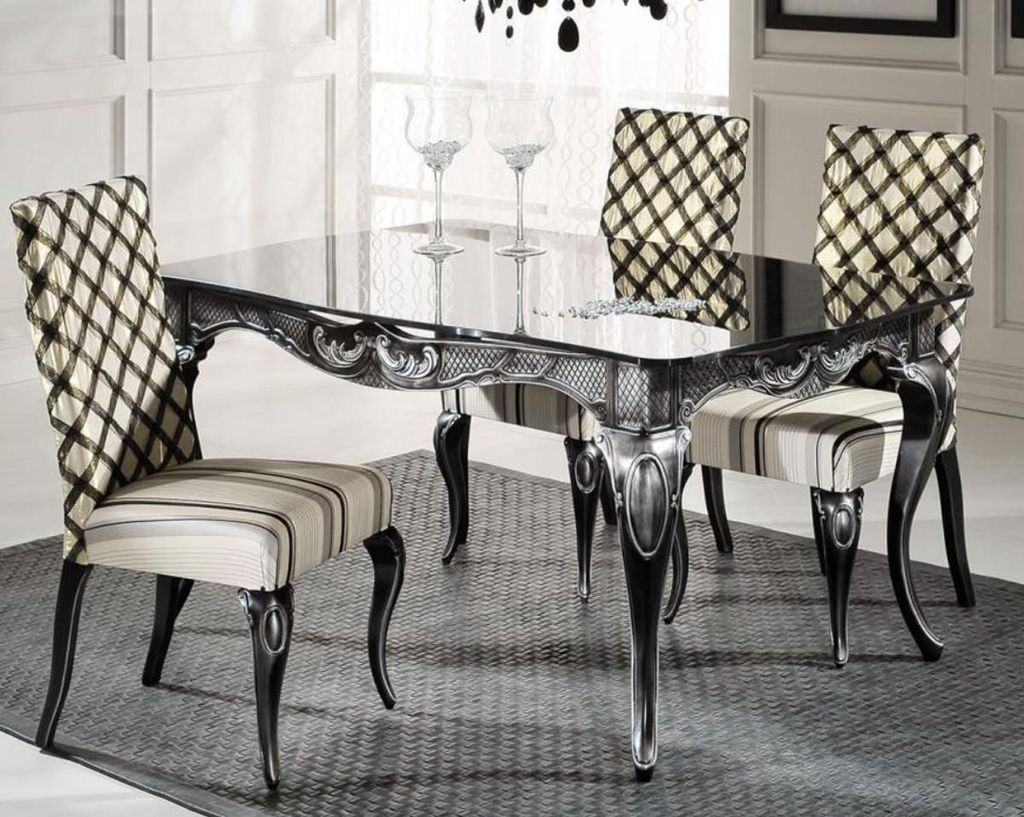 Casa Padrino Luxus Barock Esstisch mit Glasplatte Schwarz / Silber - Verschiedene Größen - Edler Esszimmertisch im Barockstil - Barock Esszimmer ...