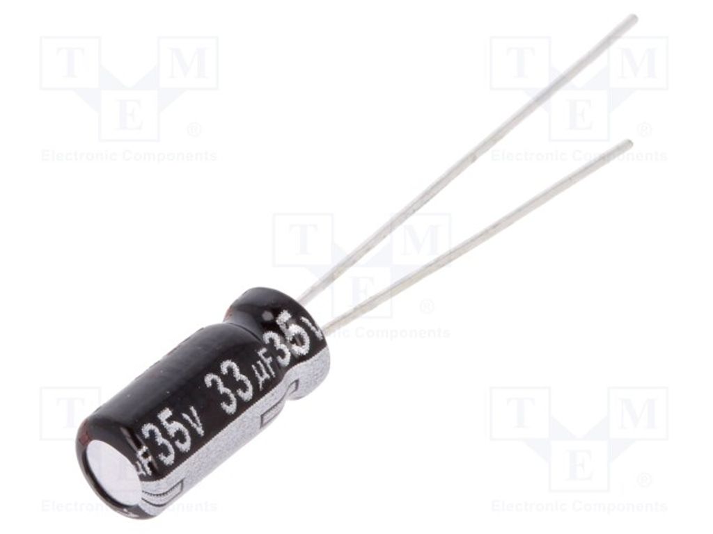 5x Kondensator: elektrolytisch 20% 35VDC THT 33uF Ø5x11mm  Produktbild 