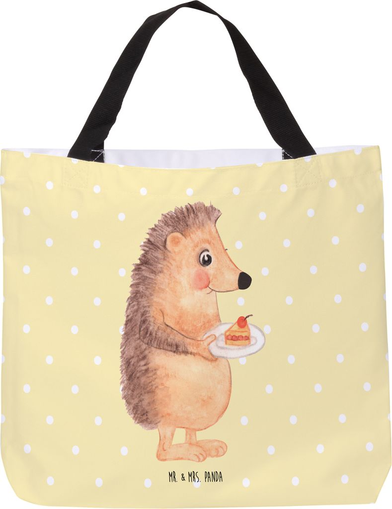 Mr. & Mrs. Panda Strandtasche Igel Kuchenstück - Gelb Pastell - Geschenk, Stoffbeutel, Tote Bag, Geburtstagskuchen, Essen Spruch, Torte, Kuchen Ba...
