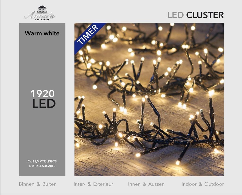 Cluster lights 1920l/11.5m led warm wit - 4m aanloopsnoer Productafbeelding 