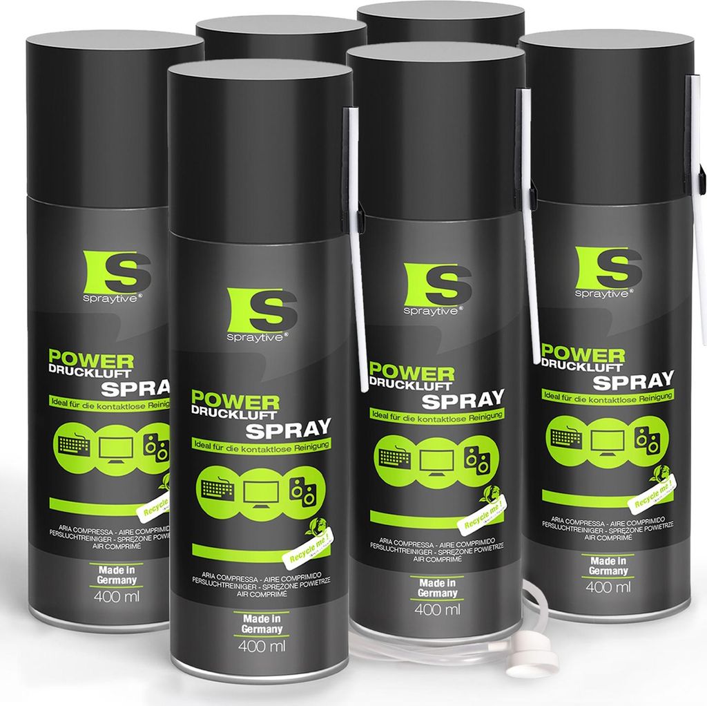 Spraytive 6 x 400ml Power Druckluftspray - Air Duster, Druckluftreiniger, Luftdruckspray, Reinigungsspray