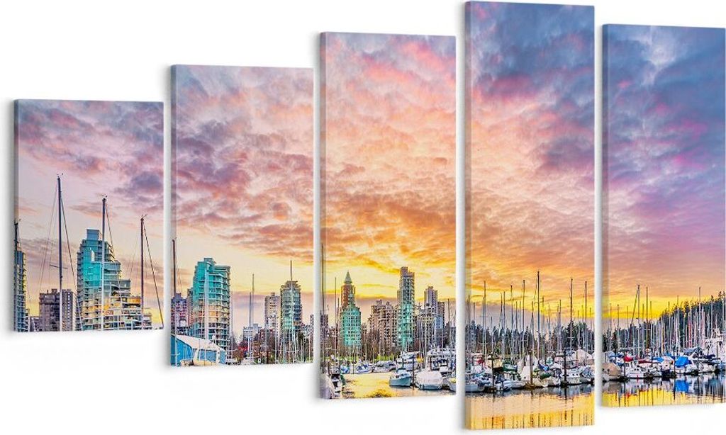 Bild auf Leinwand - Leinwandbild - Boote städtisch Stadt Landschaft - 100x60cm - Wand Bild - Wanddeko - Leinwanddruck - Bilder - Kunstdruck - Lein...