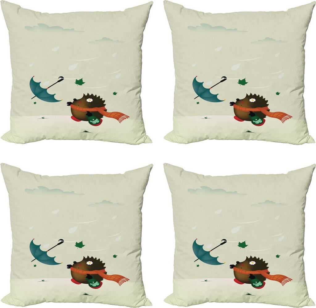 ABAKUHAUS Igel Kissenbezug Set (4 Stück), Windynd Rainy Day, Moderner Doppelseitiger Digitaldruck, 50 cm x 50 cm, Mehrfarbig