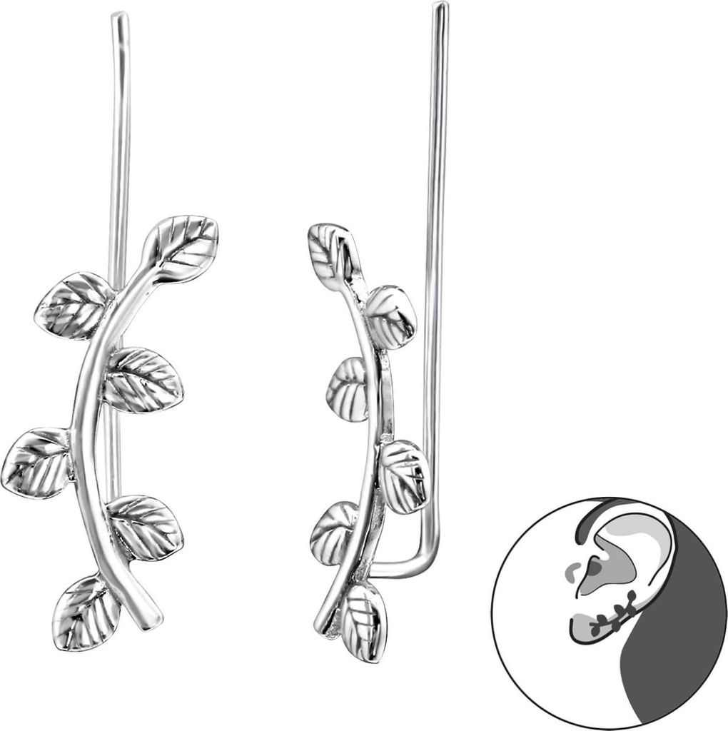 1 Paar Geschwärzte Ear Climber 925 Sterling Silber mit Zweig Ohrstecker Ohrklemme