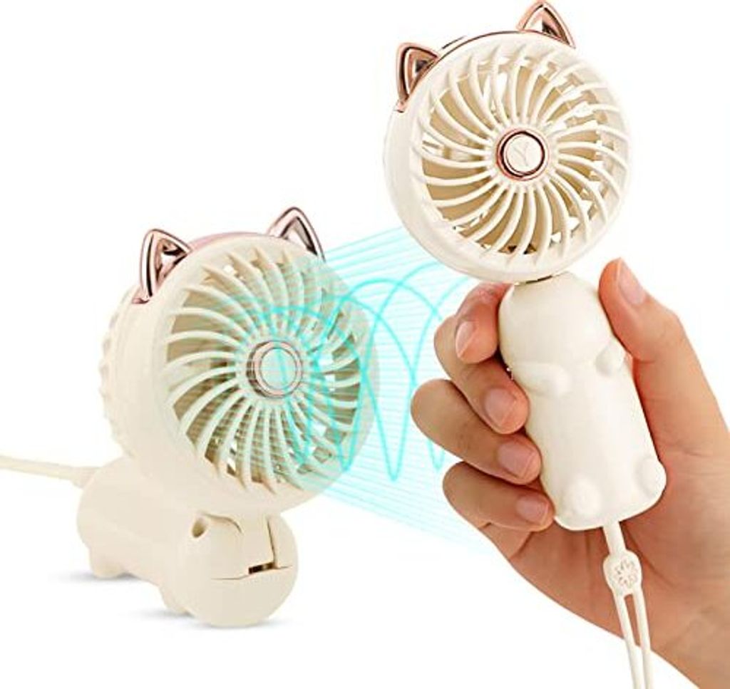 Tragbarer Handventilator, Mini-USB-Ventilator mit wiederaufladbarem Akku und 3 Geschwindigkeiten, niedlicher persönlicher kleiner elektrischer