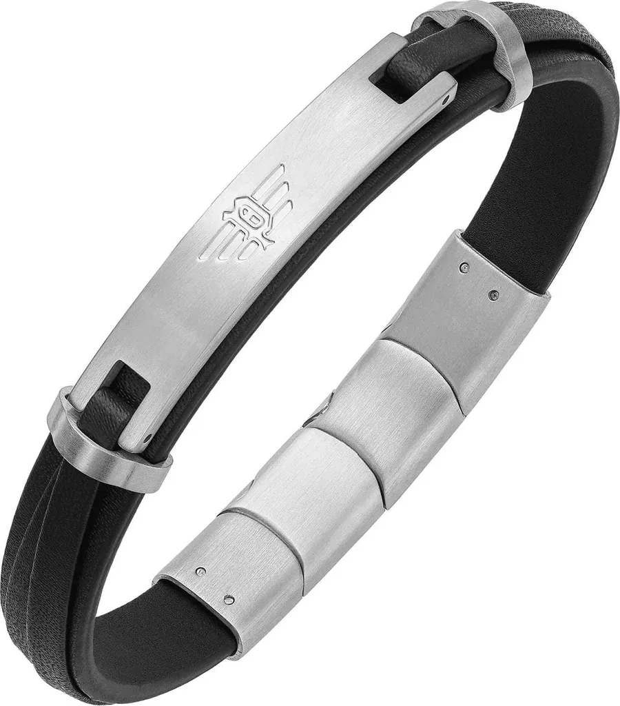 Bracelet Homme en Cuir Tressé Noir et Acier - Style Urbain Police Inc