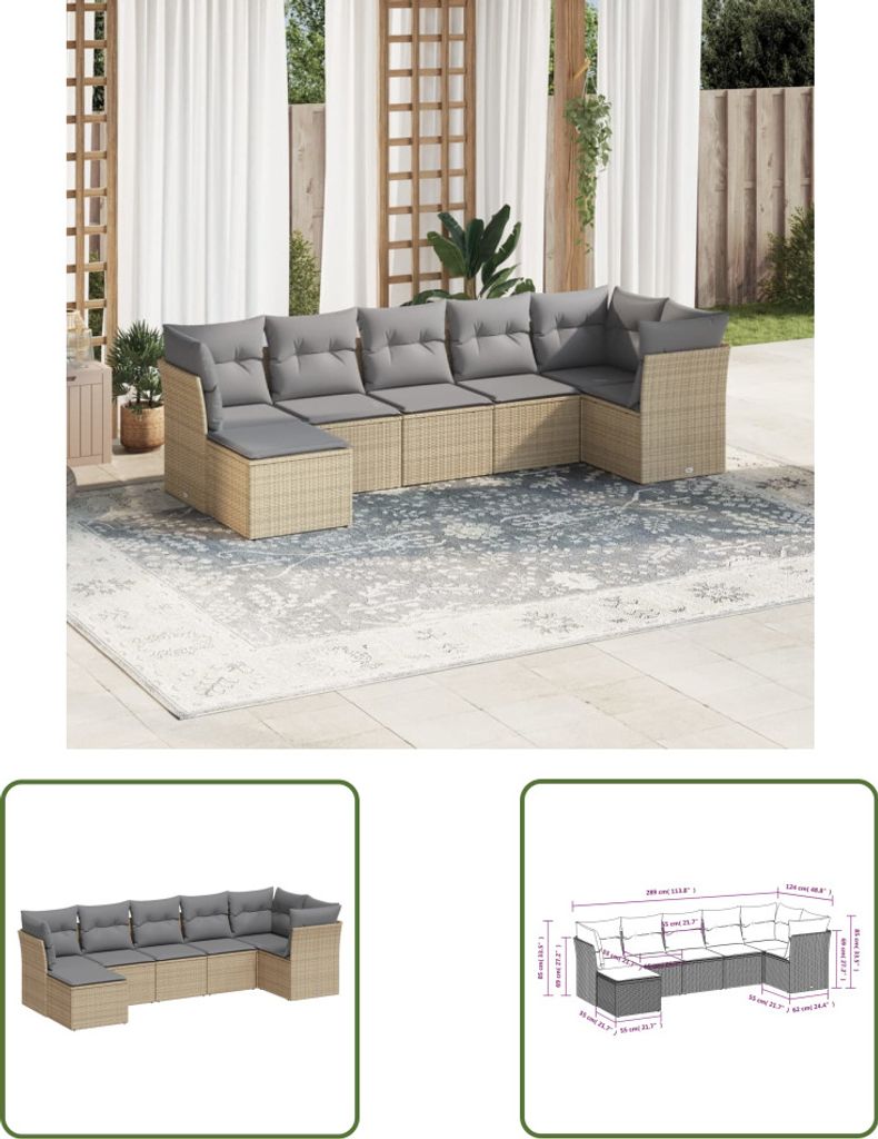 The Living Store 7-tlg. Garten-Sofagarnitur mit Kissen Beige Poly Rattan