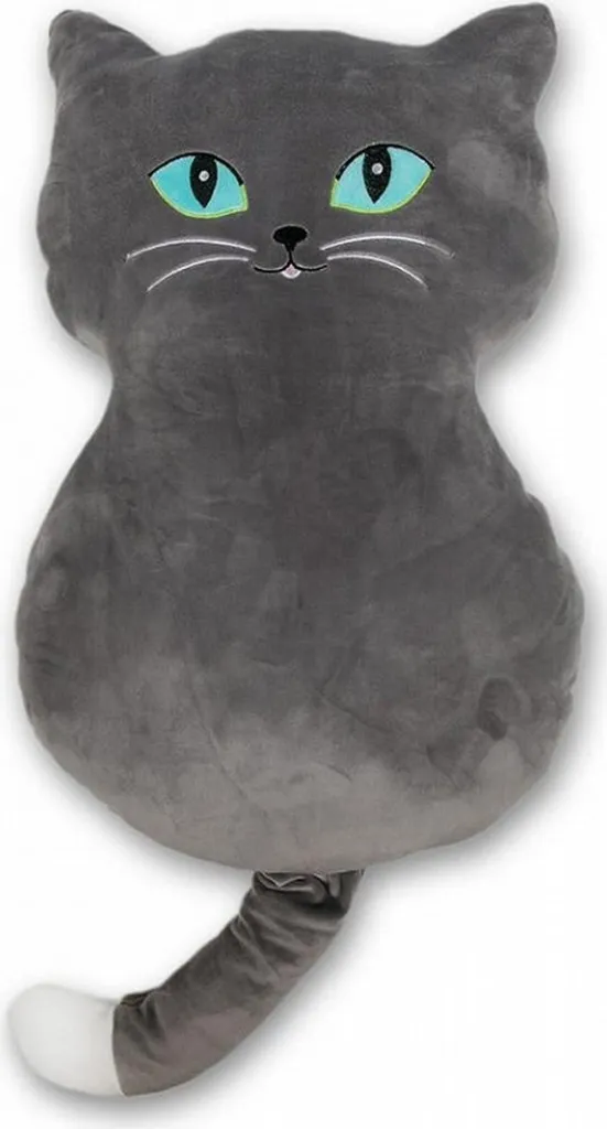 Coussin Chat Gris 50x30 cm en Micro-élasthanne Souple pour Enfant