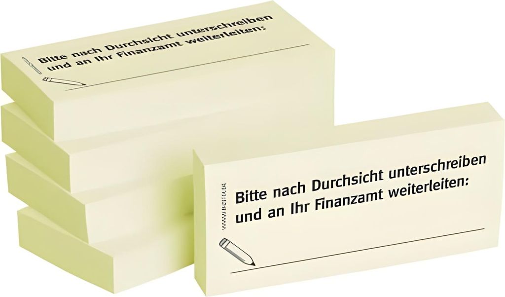 BIZSTIX Bedruckte Haftnotizen- Text: Bitte nach Durchsicht unterschreiben und an Ihr Finanzamt weiterleiten