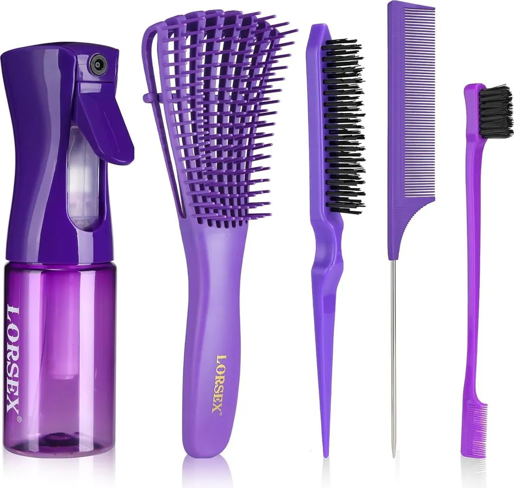 Brosse Anti-Casse avec Spray pour Cheveux Crépus 4C - Trio Spécial Violet