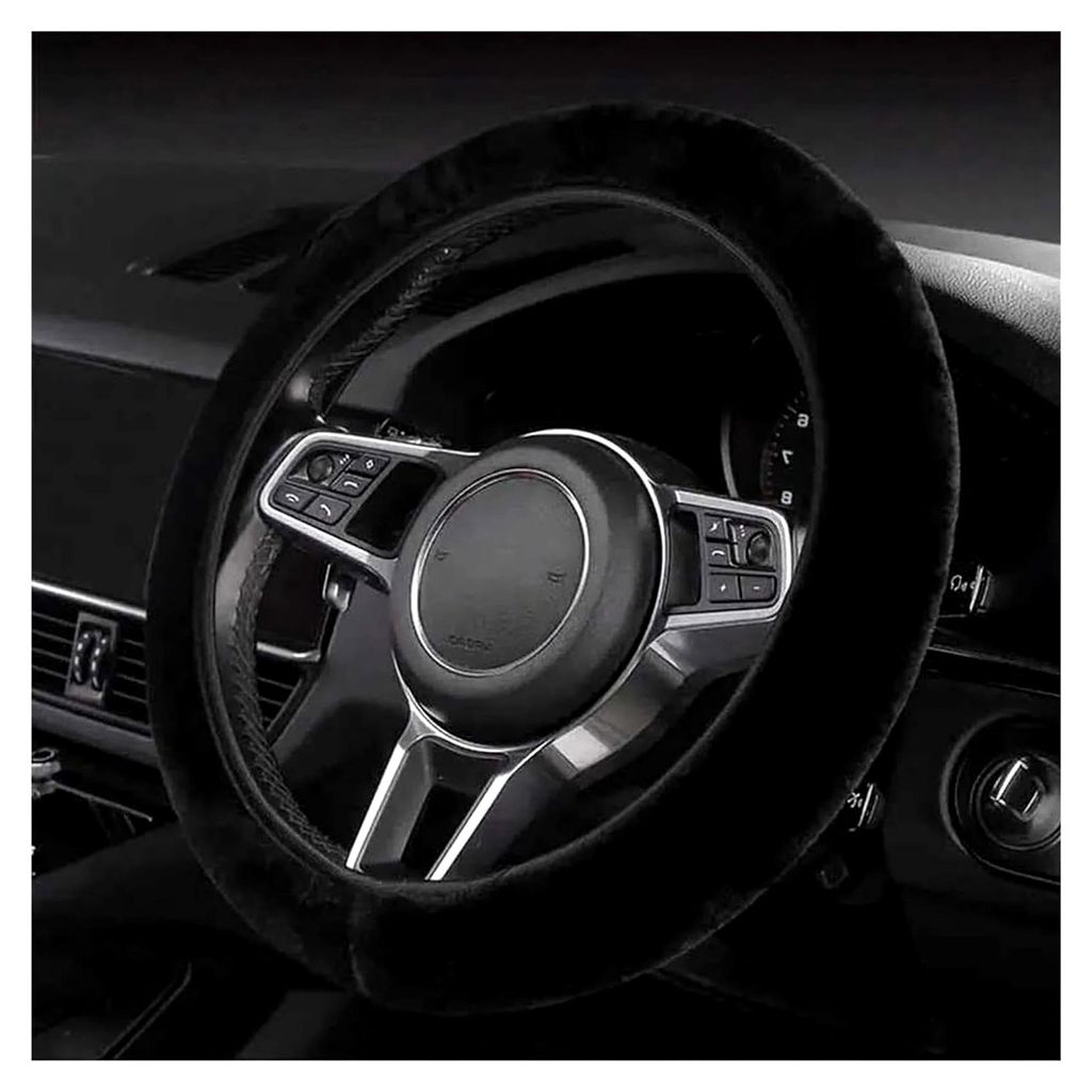 Plüschiger, Warmer Winter-Lenkradbezug, Universeller, Flauschiger Lenkradschutz, Universelles Auto-Lenkradzubehör(Black)