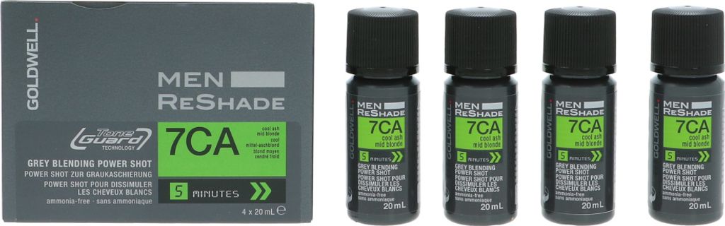 A box of Goldwell Men ReShade hair color product and four individual bottles of the same product.