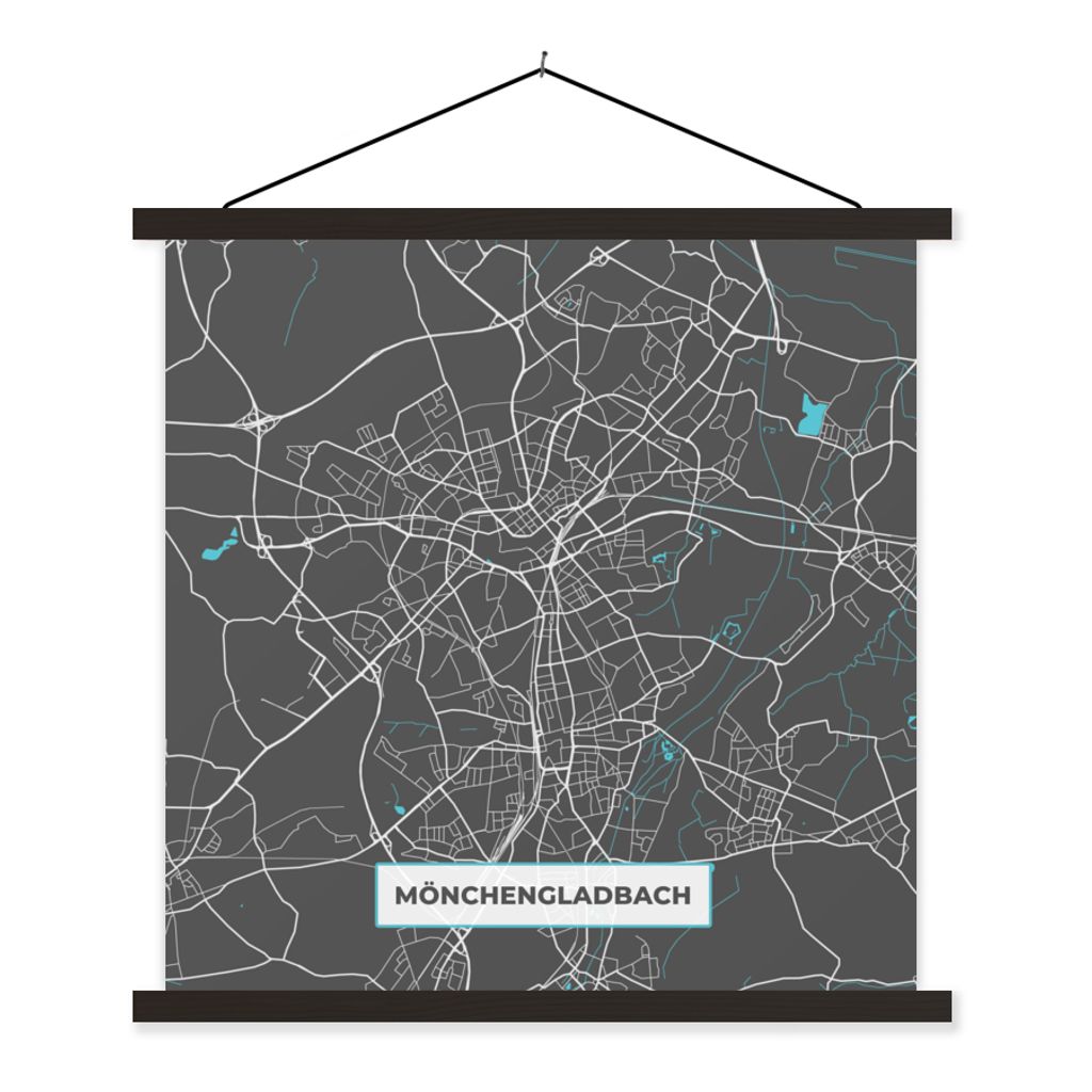 MuchoWow Textilposter Karte - Mönchengladbach - Blau - Stadtplan - Deutschland 40x40 cm mit schwarzem Rahmen - Fotos