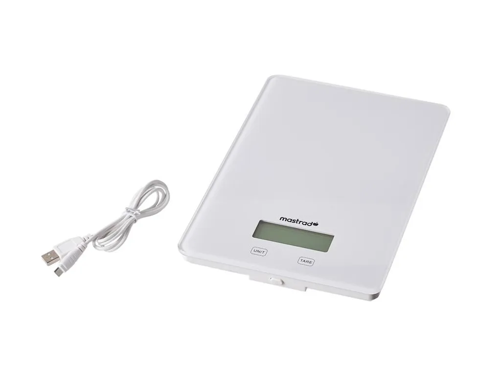 Balance de cuisine numérique 15kg Mastrad Pro USB blanche - Verre et ABS