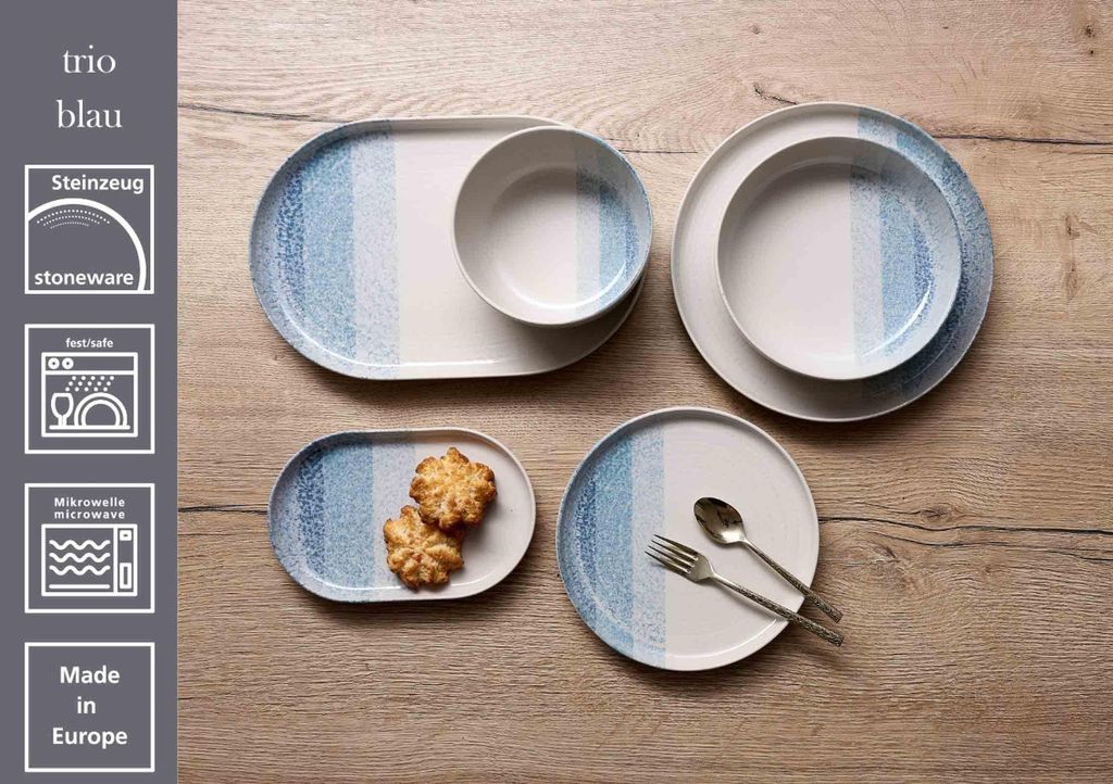 Servierplatte 20 x 30cm 6er Set Trio blau