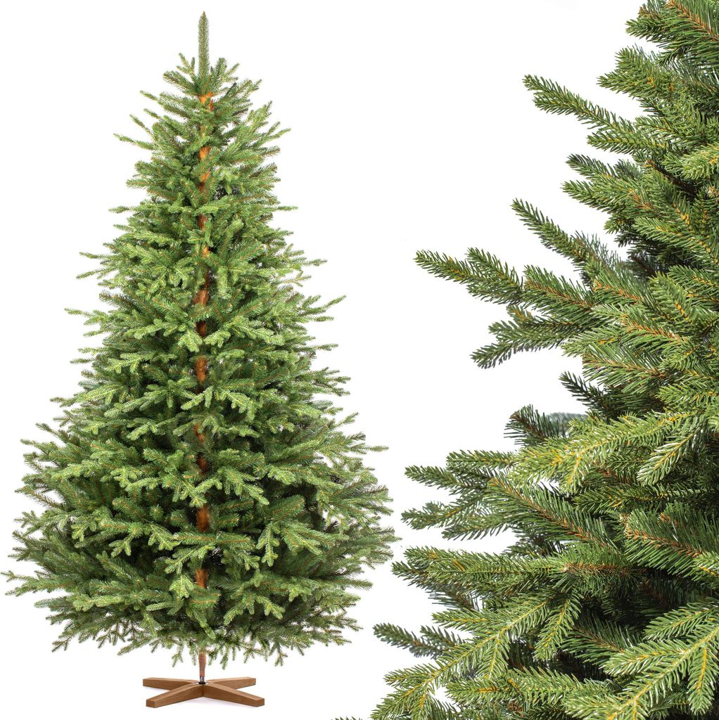 FairyTrees Weihnachtsbaum künstlich 220 cm ALPENTANNE Premium mit Christbaum Holzständer | Tannenbaum künstlich mit Naturgetreue Spritzguss Elem...