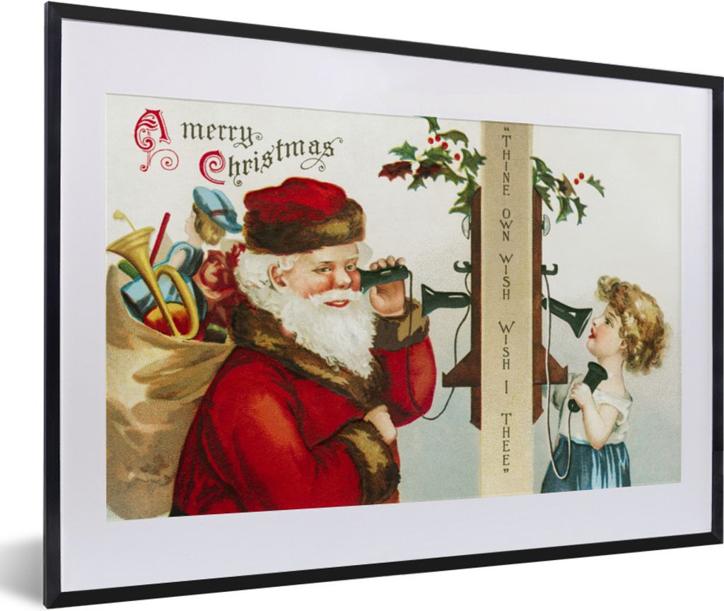 MuchoWow Gerahmtes Poster Kunst - Weihnachten - Weihnachtsmann 60x40 cm - Poster mit Schwarzem Bilderrahmen Wandposter Rahmen Foto Bilder - Schla...