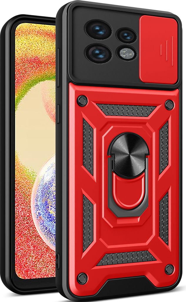Hülle für Motorola Edge 40 Pro mit Ring Ständer Halter Dia Kameraschutz TPU PC Hybrid Handyhülle Rot