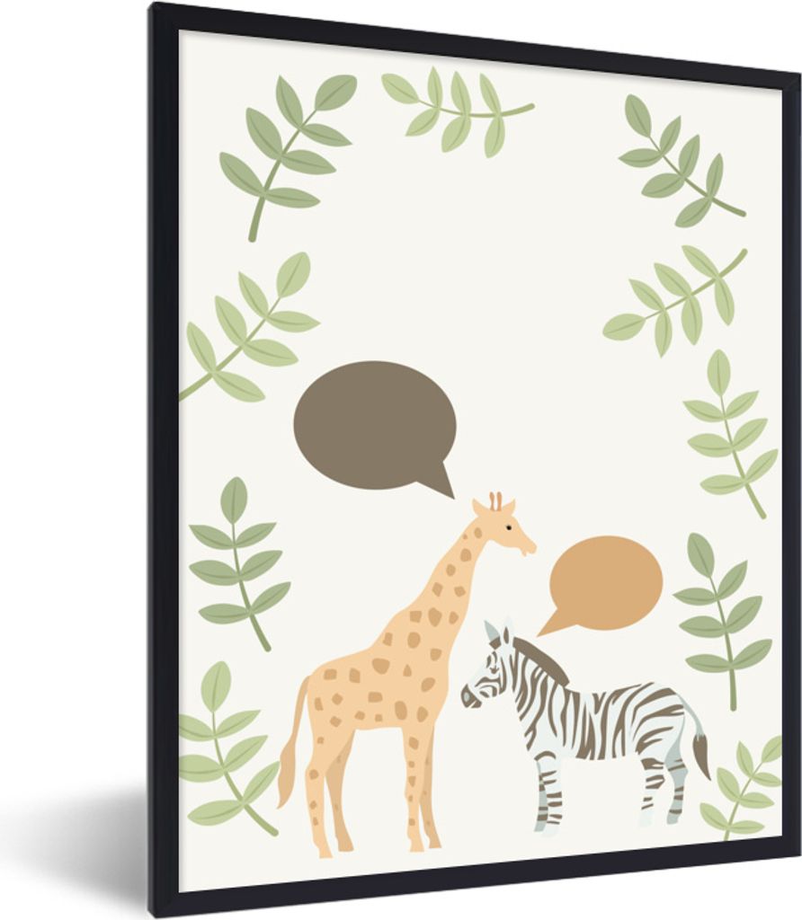 MuchoWow MuchoWow Gerahmtes Poster Illustration eines Zebras und einer Giraffe in Pastellfarben 30x40 cm - Poster mit zchwarzem Bilderrahmen - ...