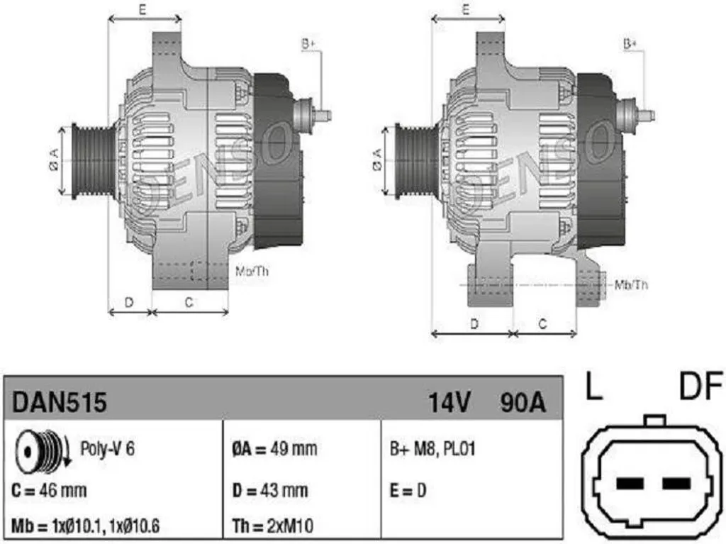 Alternateur Denso DAN515 robuste et compact avec régulateur intégré - 3