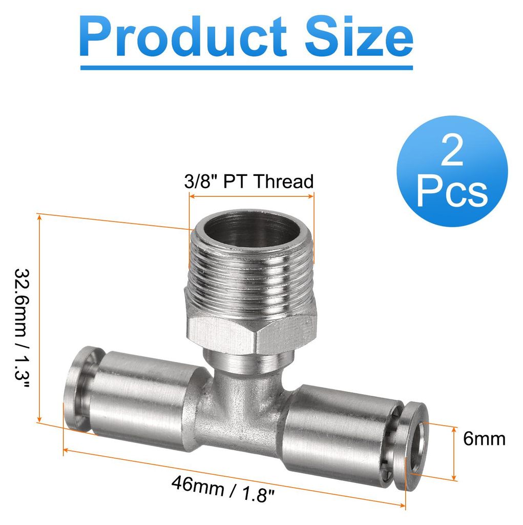2 Stš¹ck T-Schlauchverbinder M?nnlicher Abzweig T Stš¹ck 6mm Schlauch ID x 3/8" PT Gewinde Push to Connect Fittings Pneumatik Steckverbinder f...