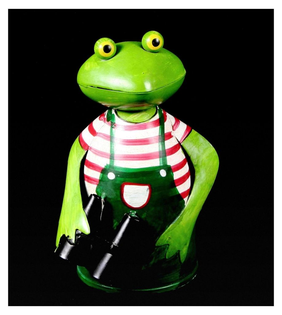 Zaunhocker Frosch mit Fernglas und rotem Shirt aus Metall 21 cm Figur für Garten und Balkon