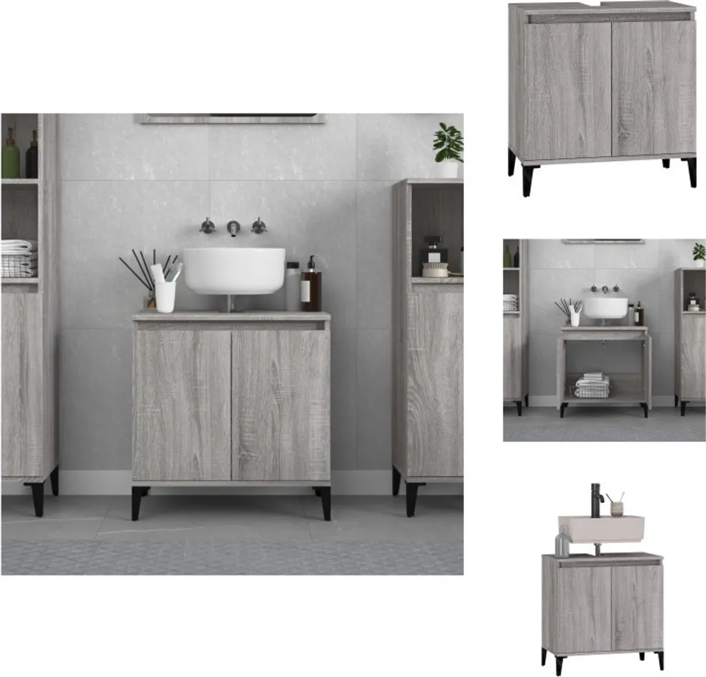 Armadietto Bagno vidaXL Grigio Sonoma 58x33x60 cm | Sicuro e Comodo