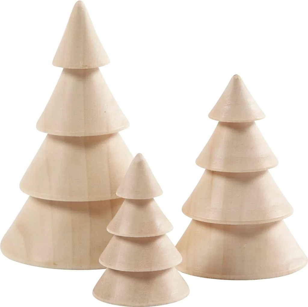 Alberi di Natale in legno, H 5+7,5+10 cm, P: 3,5+5,4+6,7 cm, albero imperiale, 3 pezzi.
