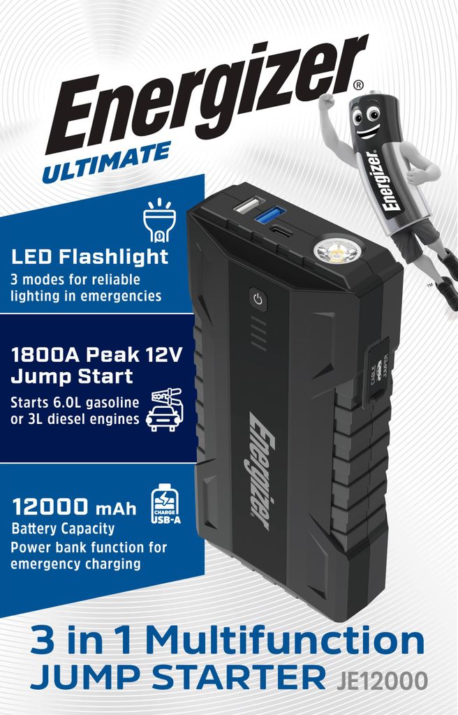 Jump Starter, JE12000, 12.000mAh Starthilfe, Powerbank, LED-Leuchte, Retail