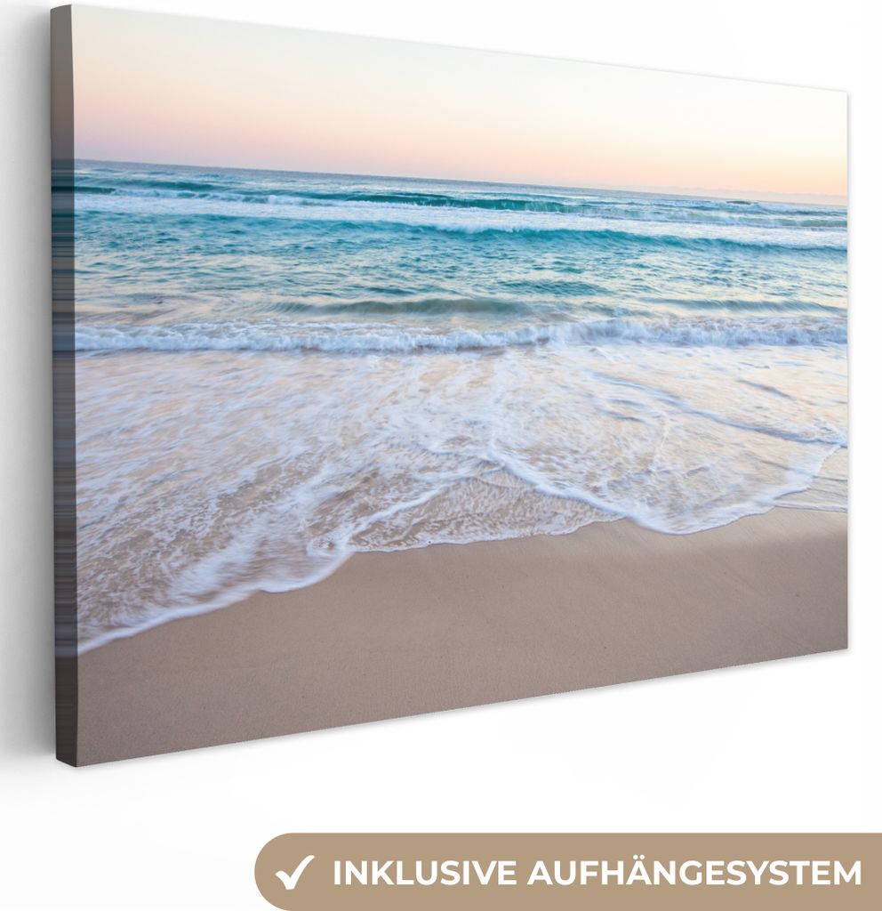 MuchoWow - Leinwandbilder - Strand - Meer - Pastell, Wandbild, Wanddeko Bilder Wohnzimmer, 60x40 cm
